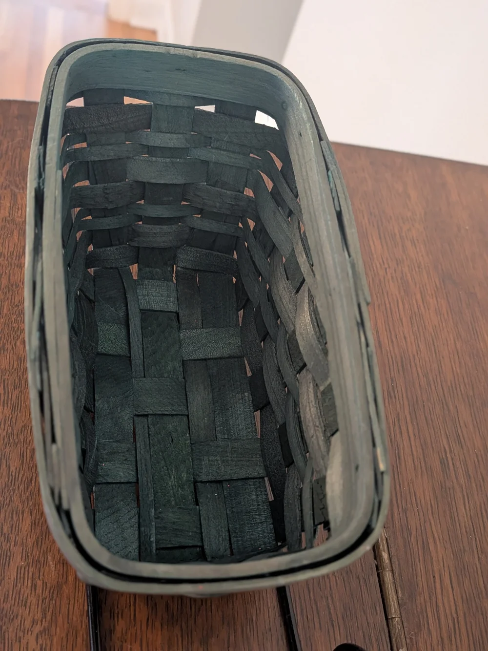 Woven Wood Sleigh Basket Black Metal Runners Holiday Decor